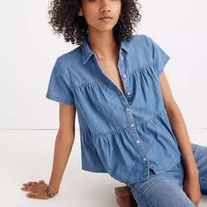 Denim Seamed Button Down Shirt